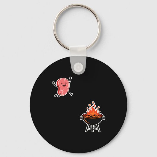 Grappig Lekker Vlees Springt in Bbq Grill Humor Sleutelhanger (Voorkant)