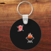 Grappig Lekker Vlees Springt in Bbq Grill Humor Sleutelhanger (Voorkant)