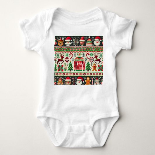 Grappig Lelijk Kersttrui Baby Bodysuit (Voorkant)