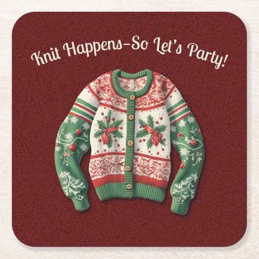 Grappig Lelijk Kersttrui Vakantie Feest Kartonnen Onderzetters (Voorkant)
