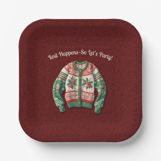 Grappig Lelijk Kersttrui Vakantie Feest Papieren Bordje (Voorkant)