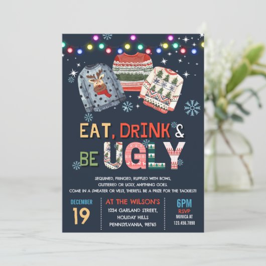 Grappig Lelijk Trui Kerstfeest Kaart (Staand voorkant)