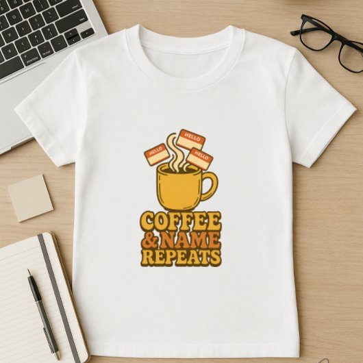 Grappig Leraar Shirt; Koffie & Naam Herhaalt T-shirt