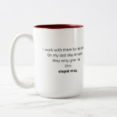 Grappig leuk cadeau voor pensioen tweekleurige koffiemok (Links)