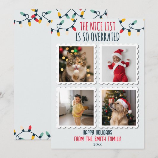 Grappig leuk lijstje overschat 4 foto kerst feestdagenkaart (Voorkant / Achterkant)