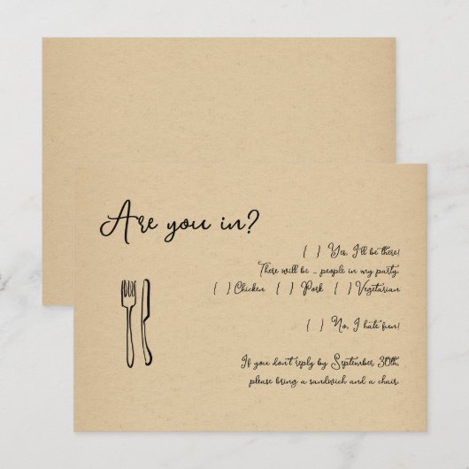 Grappig & Leuk Script Trouwen RSVP Briefkaart - Kr (Voorkant / Achterkant)