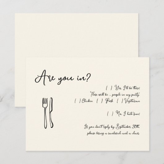 Grappig & Leuk Script Wedding RSVP Briefkaart (Voorkant / Achterkant)