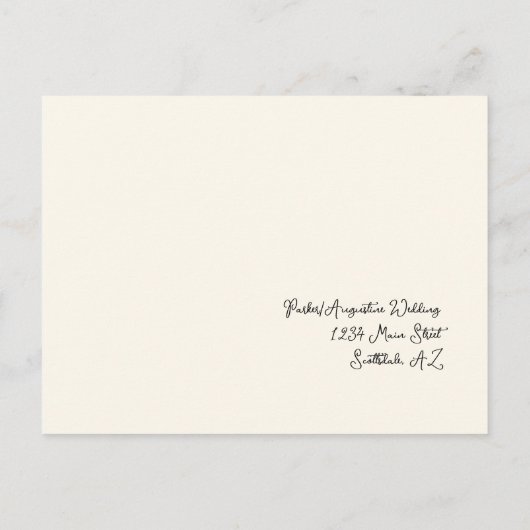 Grappig & Leuk Script Wedding RSVP Briefkaart (Achterkant)