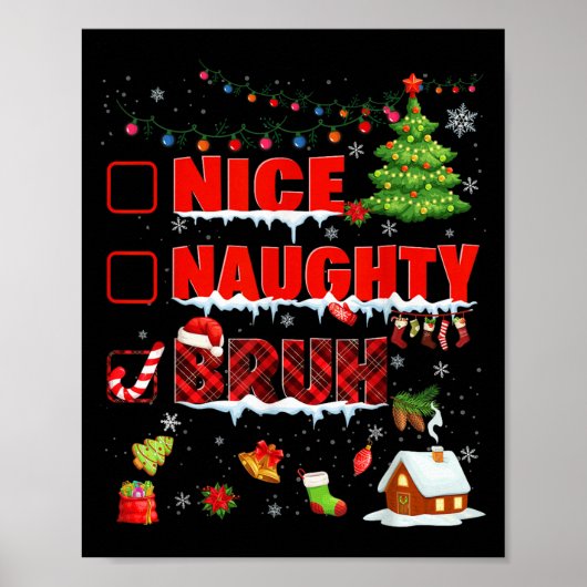 Grappig Leuk Stoute Bruh Kerst Plaid Pjs Pyjama Poster (Voorkant)