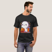 Grappig Leuke Halloween spook drink pompoen T Shir T-shirt (Voorkant volledig)