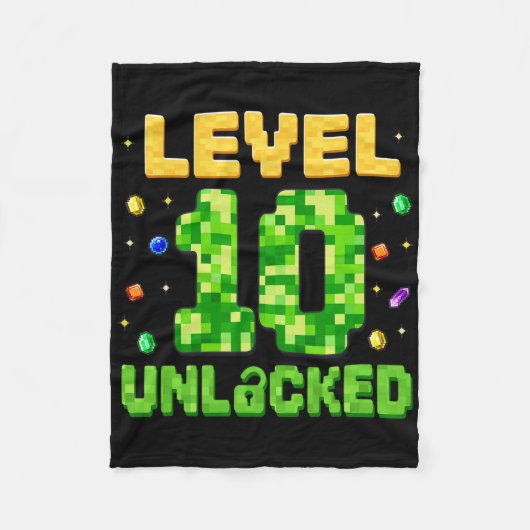 Grappig Level 10 Ontgrendeld 10e Verjaardag Gamer Fleece Deken (Voorkant)