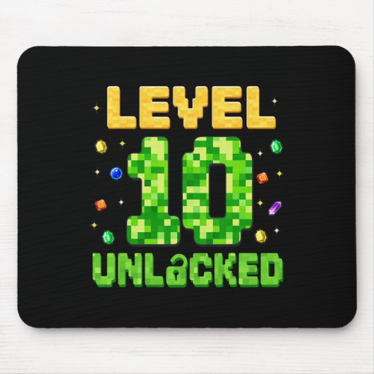 Grappig Level 10 Ontgrendeld 10e Verjaardag Gamer Muismat (Voorkant)