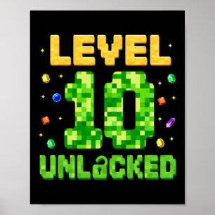 Grappig Level 10 Ontgrendeld 10e Verjaardag Gamer  Poster