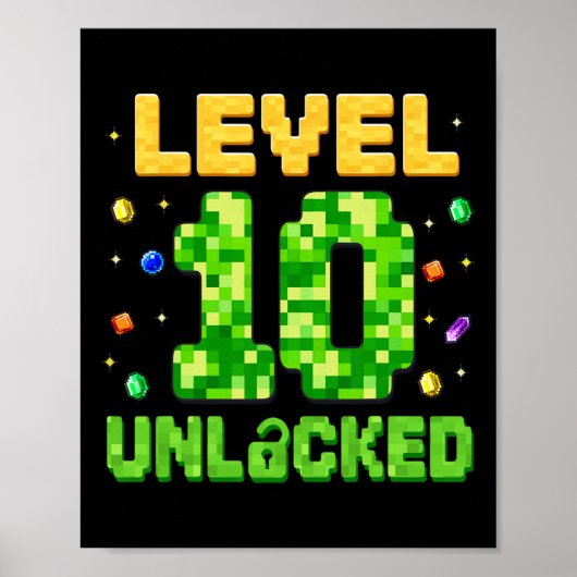 Grappig Level 10 Ontgrendeld 10e Verjaardag Gamer Poster (Voorkant)