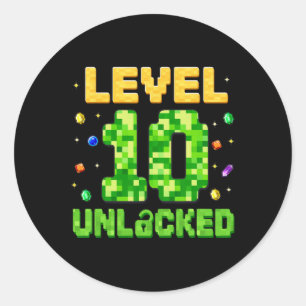 Grappig Level 10 Ontgrendeld 10e Verjaardag Gamer  Ronde Sticker