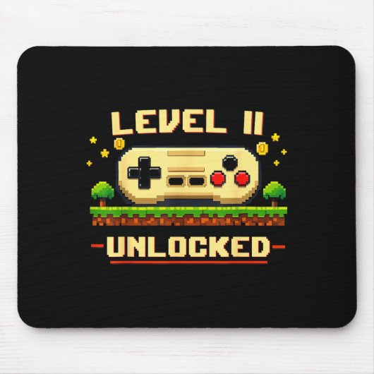 Grappig level 11 ontgrendeld videospel 11e verjaar muismat (Voorkant)
