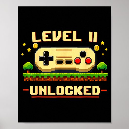 Grappig level 11 ontgrendeld videospel 11e verjaar poster (Voorkant)