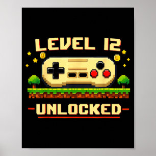 Grappig level 12 ontgrendeld videospel 12e verjaar poster