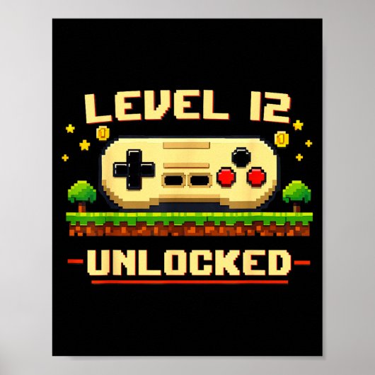 Grappig level 12 ontgrendeld videospel 12e verjaar poster (Voorkant)