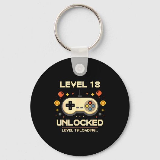 Grappig level 18 ontgrendeld gamer 18e verjaardags sleutelhanger (Voorkant)