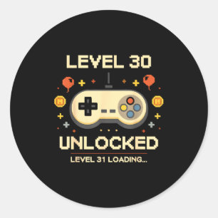 Grappig level 30 ontgrendeld gamer 30ste verjaarda ronde sticker