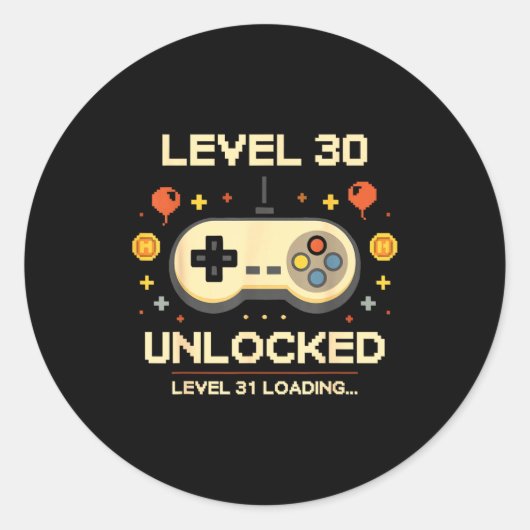Grappig level 30 ontgrendeld gamer 30ste verjaarda ronde sticker (Voorkant)