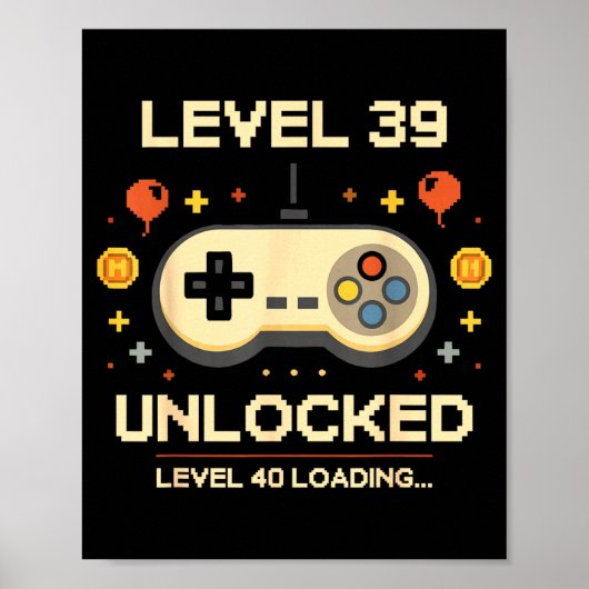 Grappig level 39 ontgrendeld gamer 39e verjaardags poster (Voorkant)