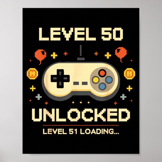 Grappig level 50 ontgrendelde gamer 50ste verjaard poster (Voorkant)