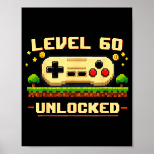 Grappig level 60 ontgrendeld videospel 60ste verja poster
