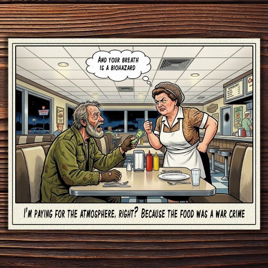 Grappig leven als serveerster restaurant humor an briefkaart