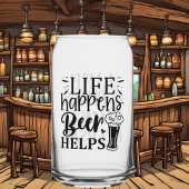 Grappig leven gebeurt bier helpt word art blikvorm glas