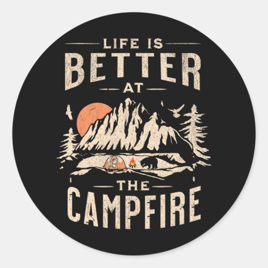 Grappig leven is beter op de camping Campfire Ronde Sticker (Voorkant)