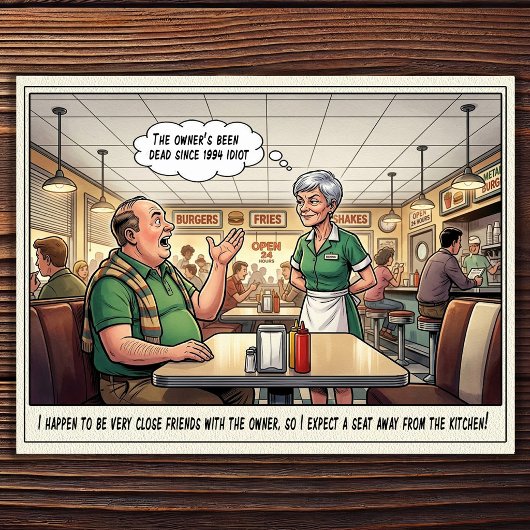 Grappig leven van serveerster restaurant humor an briefkaart