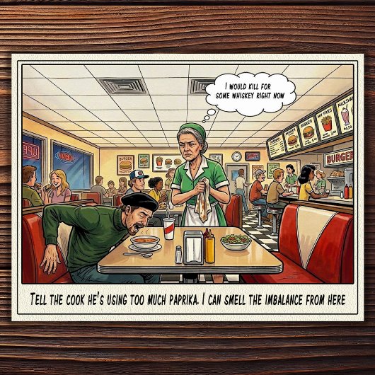 Grappig leven van serveerster restaurant humor an briefkaart