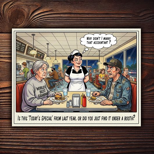 Grappig leven van serveerster restaurant humor an briefkaart