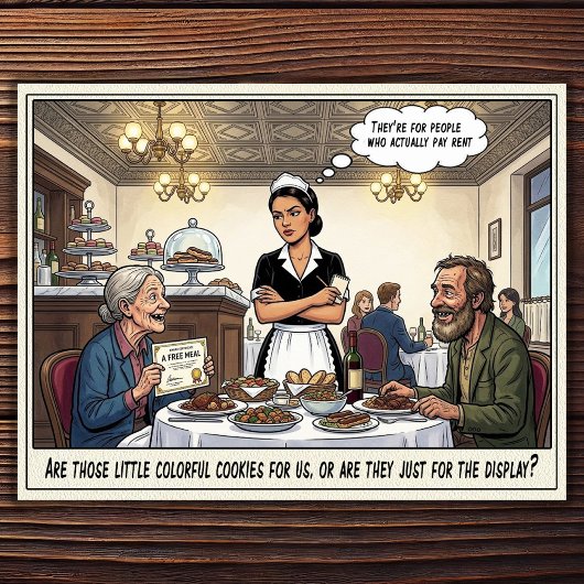 Grappig leven van serveerster restaurant humor an briefkaart