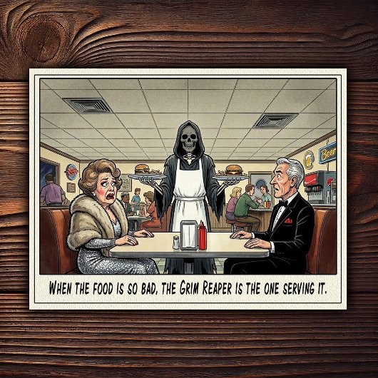 Grappig leven van serveerster restaurant humor briefkaart