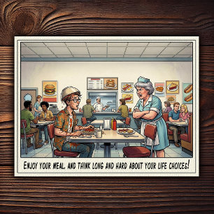 Grappig leven van serveerster restaurant humor briefkaart