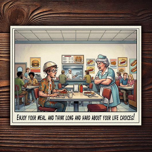 Grappig leven van serveerster restaurant humor briefkaart