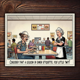 Grappig leven van serveerster restaurant humor  briefkaart