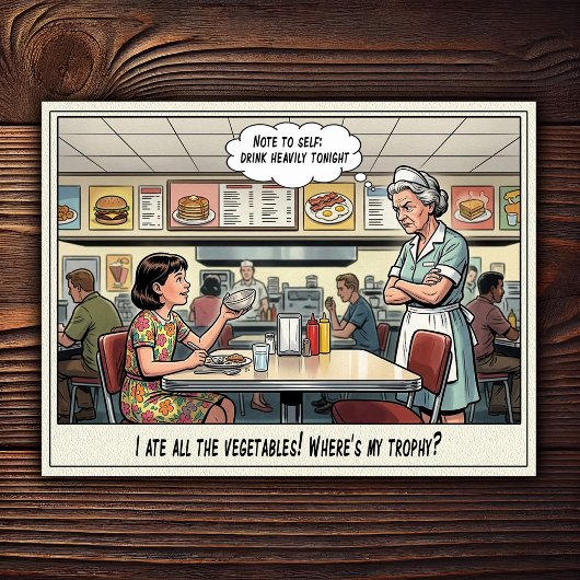 Grappig leven van serveerster restaurant humor briefkaart