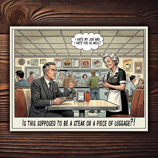 Grappig leven van serveerster restaurant humor briefkaart