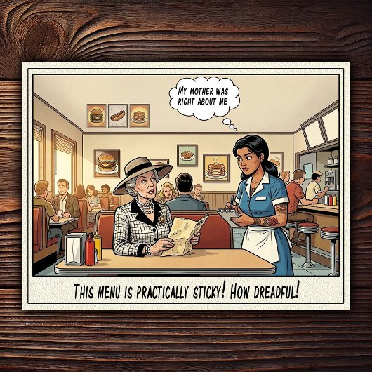 Grappig leven van serveerster restaurant humor briefkaart