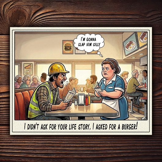 Grappig leven van serveerster restaurant humor briefkaart