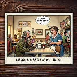 Grappig leven van serveerster restaurant humor  briefkaart