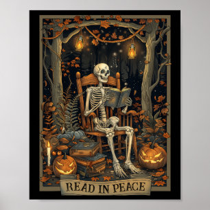 Grappig lezen in vrede skelet Halloween lezen Nned Poster
