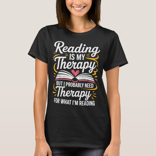 Grappig lezen is therapie boekworm boek meme t-shirt (Voorkant)
