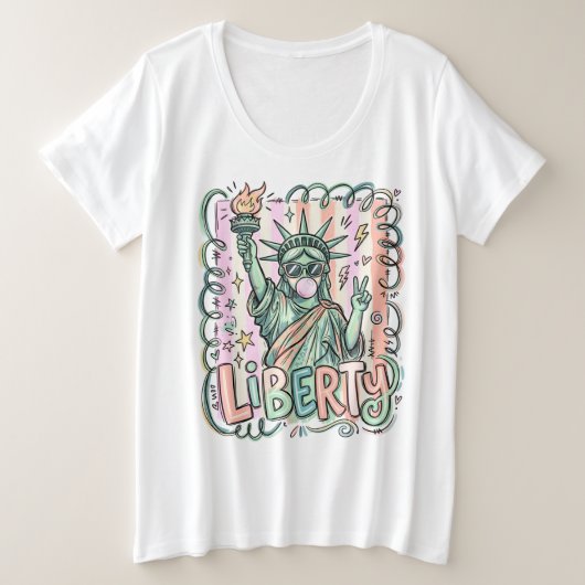 Grappig Liberty Beeld Bubble Gum Patriottisch Grote Maat T-shirt (Design voorkant)