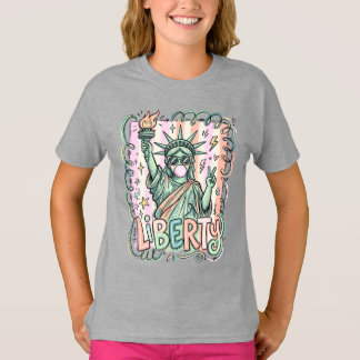 Grappig Liberty Beeld Bubble Gum Patriottisch T-shirt