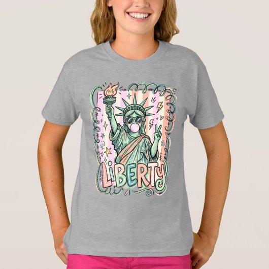 Grappig Liberty Beeld Bubble Gum Patriottisch T-shirt (Voorkant)